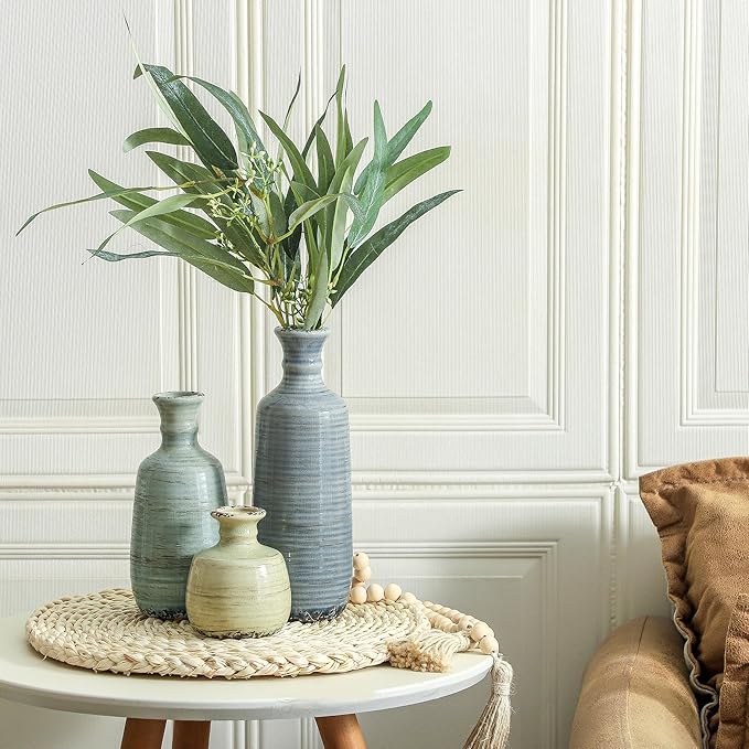 Ceramic Vase Set of 3, Rustic Neutral Vases Home Decor Farmhouse Decorative Flower Vase Modern Boho Pampass Vases for Table Mantel Entryway Shelf Living Room Kitchen Bathroom - Multicolor-Ruum Studio Home