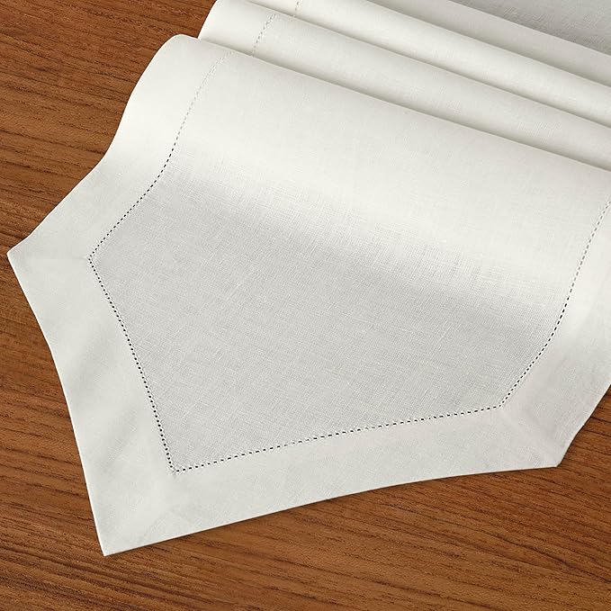 D'Moksha Homes Ivory Linen Table Runner 120 Inches Long - 100% Pure Linen Diamond Table Runner 14 x 120 Inch for Dining, Fall and Halloween - Machine Washable-Ruum Studio Home