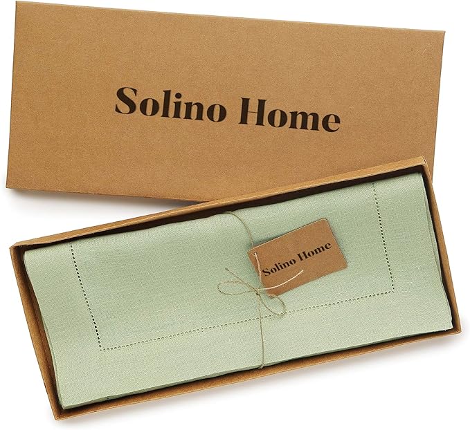 Solino Home Linen Sage Green Table Runner 132 Inches Long - 100% Pure Linen Extra Long Table Runner 14 x 132 Inch for Fall, Autumn, Thanksgiving - Classic Hemstitch-Ruum Studio Home