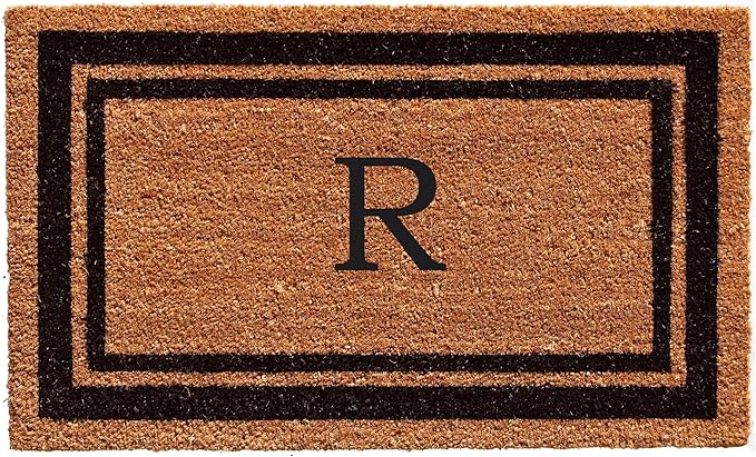 Calloway Mills 152963672R Black Border 36" x 72" Monogram Doormat Letter (R)-Ruum Studio Home
