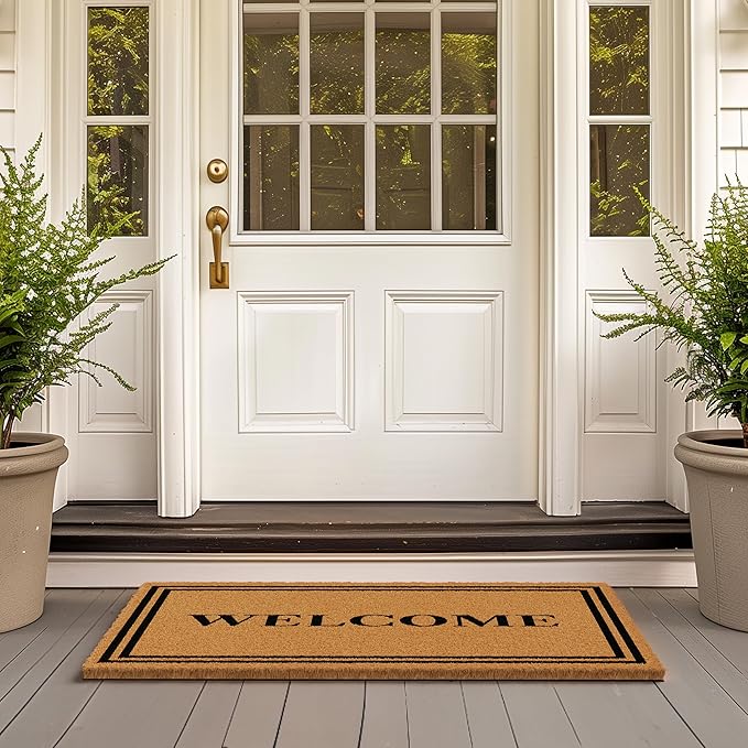 Barnyard Designs Natural Coco Coir Heavy Duty Backing Doormat - Large Cute Non-Slip Front Door Welcome Mat for Outside Entrance or Porch Entry, Brown (24x36, Welcome)-Ruum Studio Home