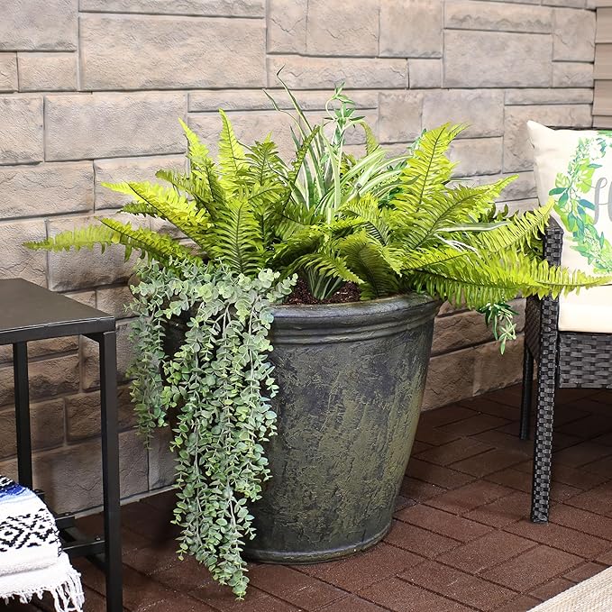 Sunnydaze 24-Inch Anjelica Large Plastic Pot for Plants - Outdoor Polyresin Round Planter with Drillable Drainage Holes - Sable-Ruum Studio Home