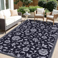 OLANLY Waterproof Outdoor Rug 5x8 ft, Outdoor Plastic Straw Rug with Flower Pattern, Reversible RV Mat for Patio, Camping, Balcony, Deck, Backyard, Black & Grey-Ruum Studio Home