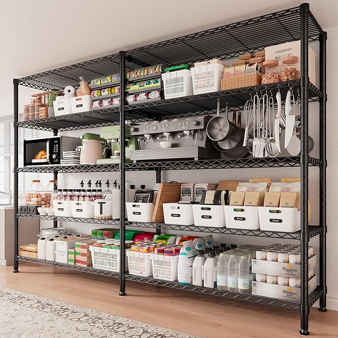 REIBII 70"W Storage Shelves Load 1600LBS, Metal Shelving 5-tier Wire Shelving Unit Metal Shelves for Storage Adjustable Garage Shelving for Pantry Kitchen Garage Commercial school 70"W*15.8"D*72.4"H-Ruum Studio Home
