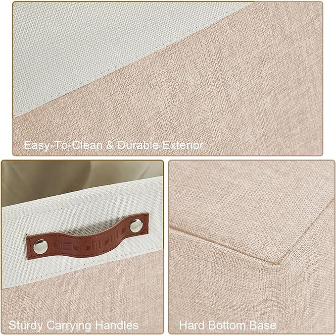 DECOMOMO Storage Bins Fabric Storage Baskets for Shelves, Linen Closet Organization Toys Nursery (Beige and White, Large - 4 Pack)-Ruum Studio Home