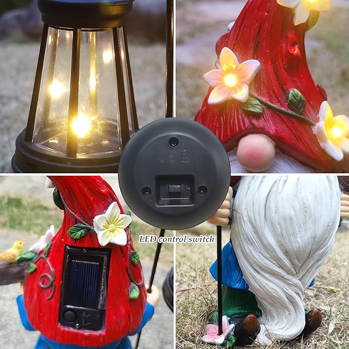 Solar Gnome Garden Statues Outdoor Décor with Lantern- Gnome Figurines Solar LED Light Lawn Ornaments - Yard Decorations for Patio, Balcony, Backyard -Unique House Warming Gifts for Mom-Ruum Studio Home