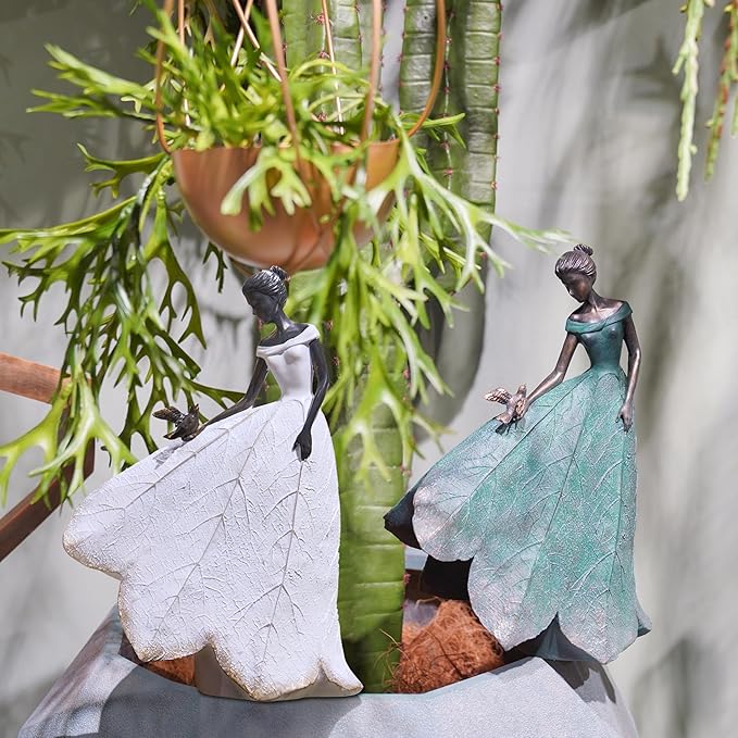 Guichifun Fairy Statue Collection Home Decoration - Leaf Angel Girls Resin Home Garden Decor for Outside or Inside Rustic Fairy Garden Outdoor Yard Figurines Gifts for Women 8.5 x 5.25 x 12 Inch-Ruum Studio Home