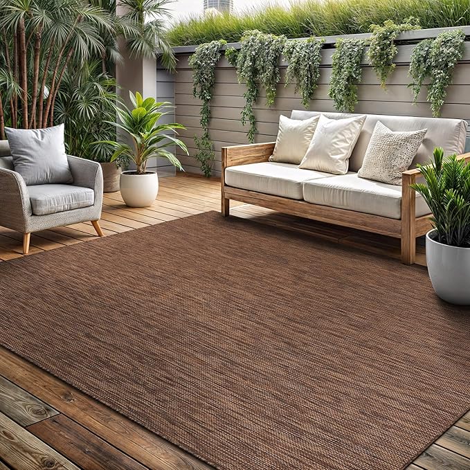 Washable Indoor Outdoor Rug 9x12 Weather Resistant Area Rugs Modern Solid for Porch Deck Balcony Backyard Patio Outside Carpet (9 X 12 Gold Brown)-Ruum Studio Home