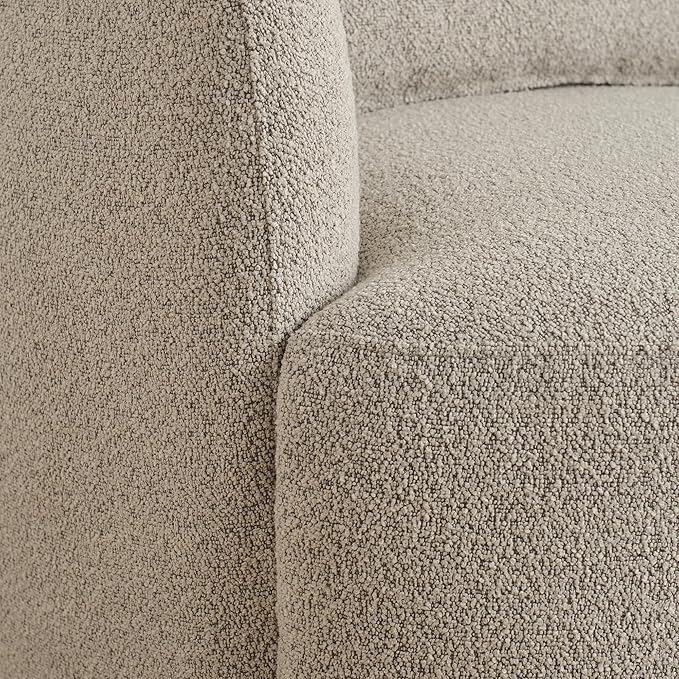 KINWELL 34" Wide Sherpa Swivel Barrel Chair, No Assembly Round Boucle Upholstered Accent Chair Armchair Single Sofa Chair with Toss Pillow for Living Room and Bedroom, Taupe-Ruum Studio Home