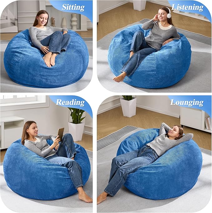 3.5FT Bean Bag Chairs Teardrop Bean Bag Chair for Adults Beanbag Chair with Memory Foam Filled Machine Washable Cover for Living Room, Bedroom (Large,Blue)-Ruum Studio Home