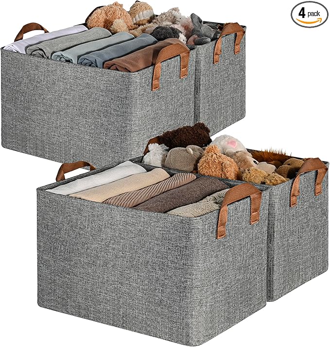 GRANNY SAYS Closet Storage Baskets, Collapsible Fabric Storage Bins with Metal Frame, Clothes Organizer Bins, Extra Large Baskets for Shelves, Gray, 4-Pack-Ruum Studio Home