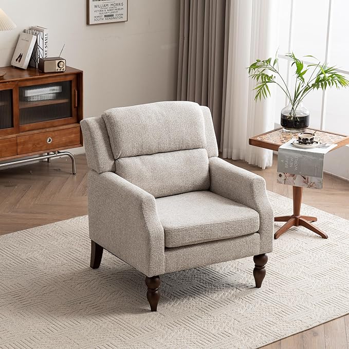 Kidol & Shellder Oatmeal Oversized Accent Chair for Living Room Set of 2 Modern Reading Chair with Back Wide Upholstered Comfy Single Sofa Chair Bedroom Lounge Side Corner Boucle Fabric Armchair-Ruum Studio Home