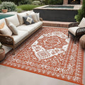 GAOMON Large Outdoor Plastic Straw Rug 10x14 Waterproof Patio Rug Reversible Foldable Portale Camping Mat with Stakes & Bag, Vintage Boho Outside Carpet for RV Garden Deck Porch, Orange Red-Ruum Studio Home