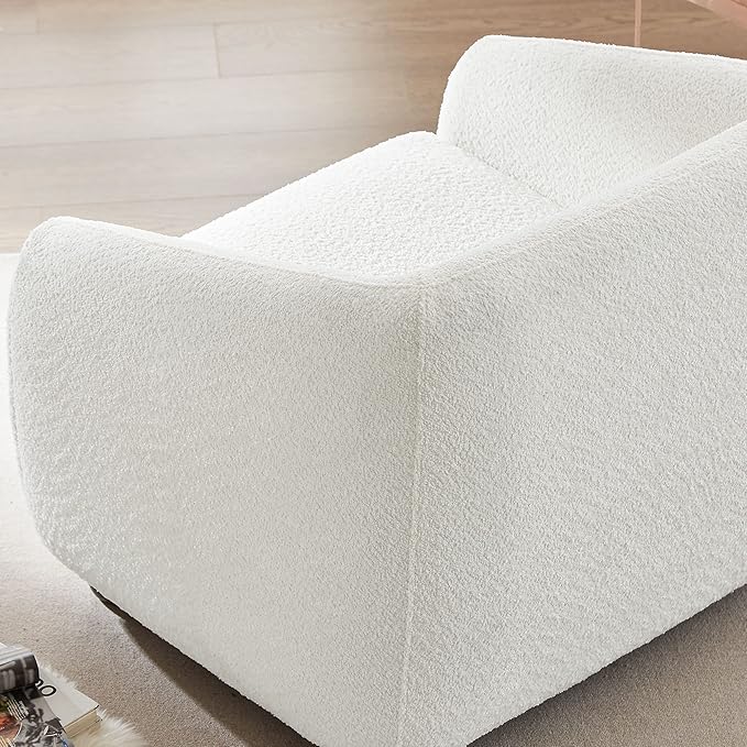 Modern Accent Chair for Living Room, Upholstered Armchair with Boucle Fabric, Single Sofa Chair with Solid Wood Legs, Boucle, White-Ruum Studio Home