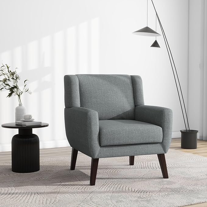 UIXE Accent Chair, Fabric Upholstered Armchair for Living Room, Comfy Arm Chair Single Sofa Bedroom Side Reading Seat - Flax Gray-Ruum Studio Home