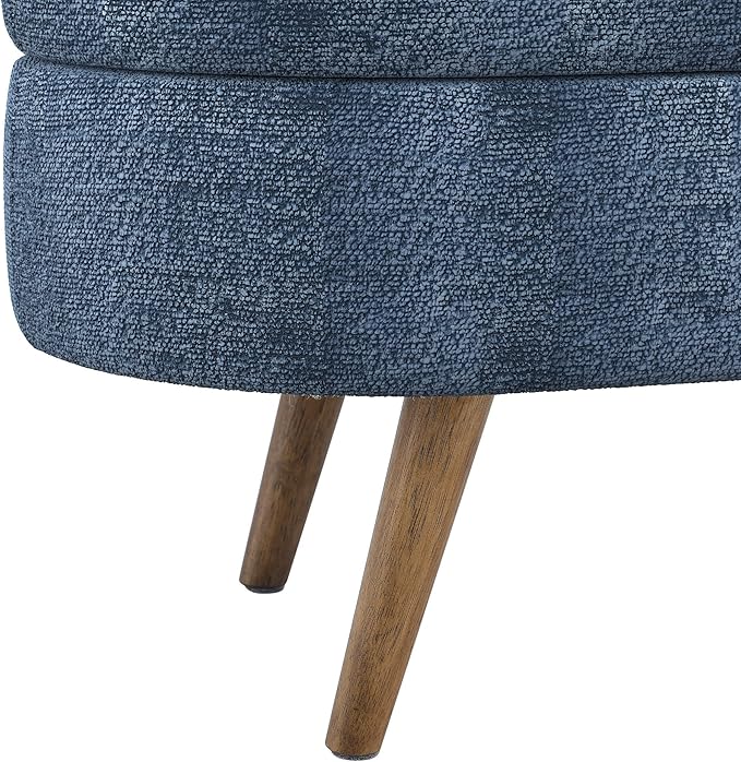 Oval Storage Bench 43.5" Linen Fabric Upholstered Entryway Bench with Solid Wood Legs Ottoman Bench Indoor Bench for Living Room/Bedroom/End of Bed/Entryway (Blue)-Ruum Studio Home