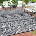 GAOMON Outdoor Rug Waterproof 8'x10', Reversible Outdoor Plastic Straw Rug, Boho Patio Rug, Indoor Outdoor Carpet, RV Mat Outside for Patio, Camp, Picnic, Balcony, Deck, Grey/White(Bohemia)-Ruum Studio Home