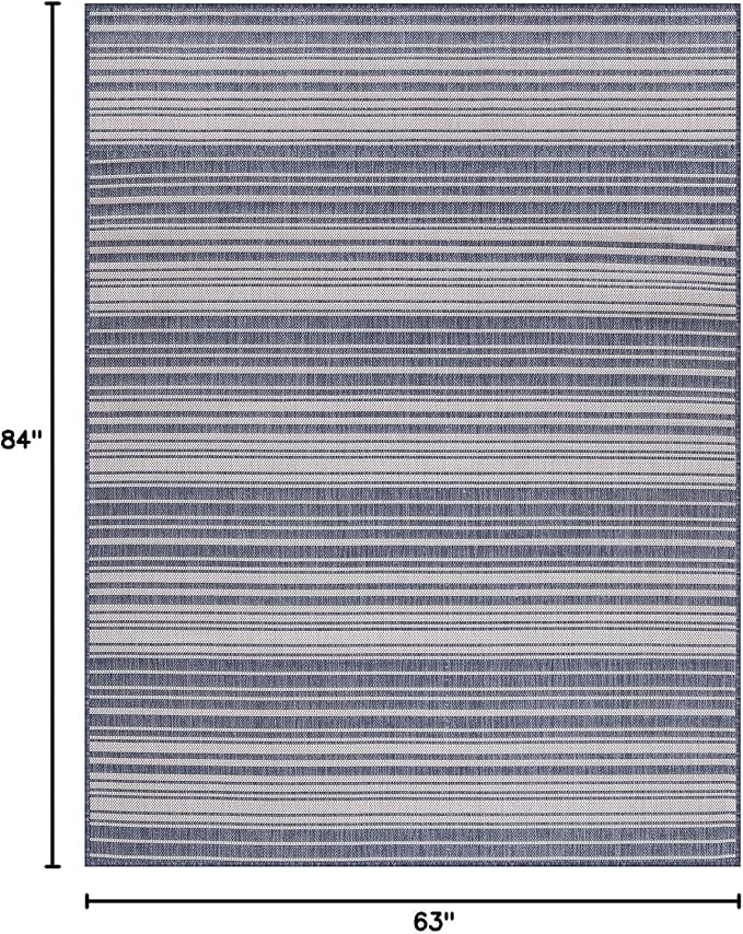 Stripe Outdoor Rug 5x7 Washable Outside Carpet for Indoor Patio Porch Waterproof Easy Cleaning Non Shedding Area Rugs Blue 5 x 7-Ruum Studio Home
