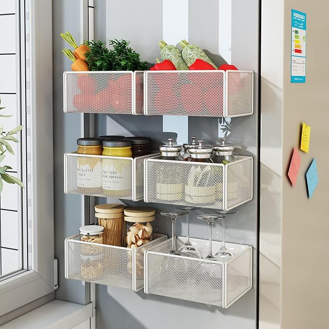 Magnetic Basket Organizer Holder for Fridge Magnetic Storage Bin Box Containers for Refrigerator Whiteboard Classroom (Small, Black)-Ruum Studio Home