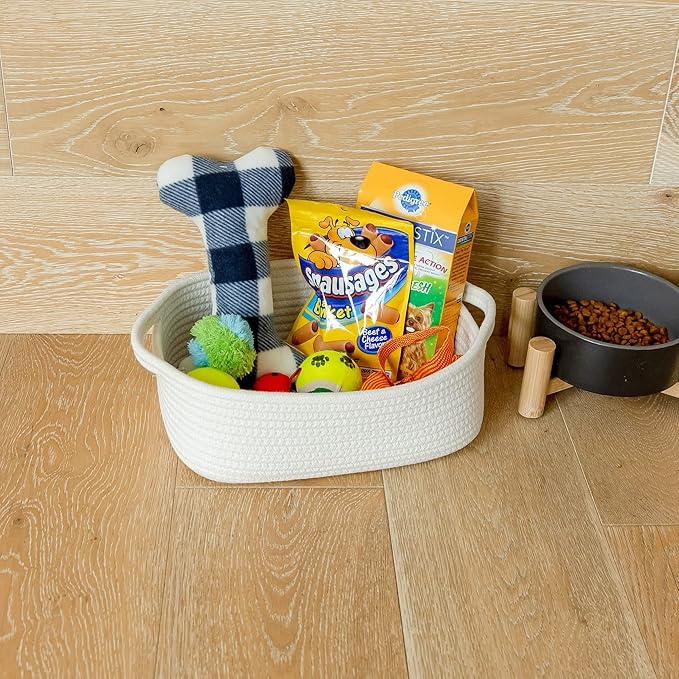 NaturalCozy 5-Piece Rectangle Storage Basket Set- Natural Cotton Rope Woven for Organizing! Small Basket for Montessori, Baby Nursery, Dog Toy Baskets, Cat Toy Box, Bathroom Organization Bin-Ruum Studio Home