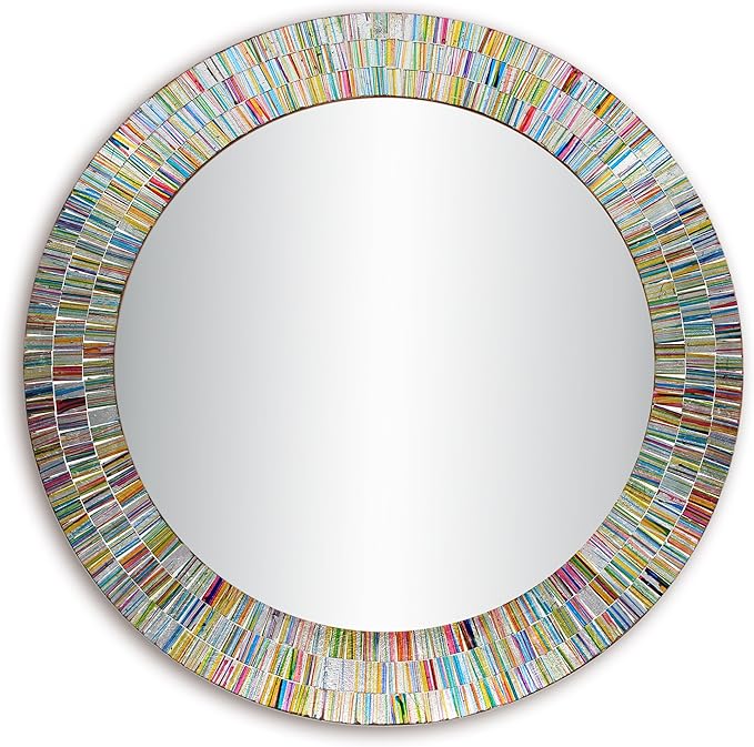 Bohemian Rainbow Wall Mirror -Glass Mosaic Mirror Decorative Wall Mirror, Multi Color Spectrum Wall Mountable, 24" Multi-Color Round Framed Mirror-Ruum Studio Home
