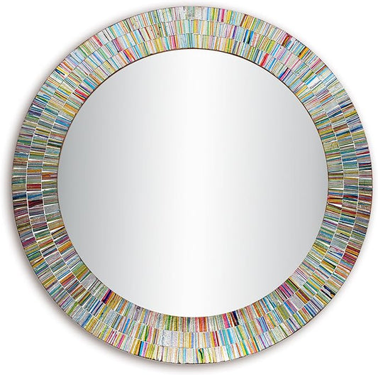 Bohemian Rainbow Wall Mirror -Glass Mosaic Mirror Decorative Wall Mirror, Multi Color Spectrum Wall Mountable, 24" Multi-Color Round Framed Mirror-Ruum Studio Home