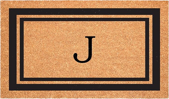 Calloway Mills 152961830J Black Border 18" x 30" Monogram Doormat, (Letter J)-Ruum Studio Home
