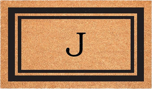 Calloway Mills 152962448 Black Border 24" x 48" Monogram Doormat (Letter J)-Ruum Studio Home