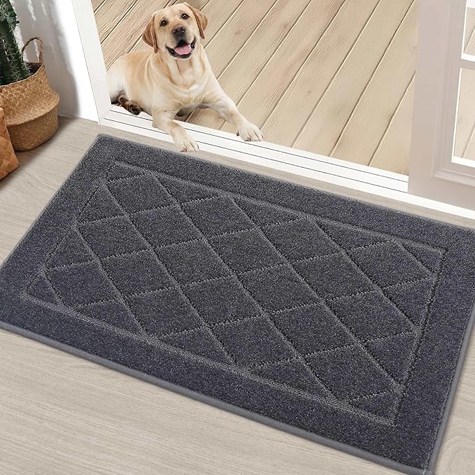 BEQHAUSE Dirt Trapper Door Mat 20" x 32", Doormat Non-Slip Entryway Rugs Washable, Dog Door Mat Stain Resistant and Absorbent Welcome Floor Mat for Front Back Door, Muddy Wet Shoes & Paws, Dark Grey-Ruum Studio Home