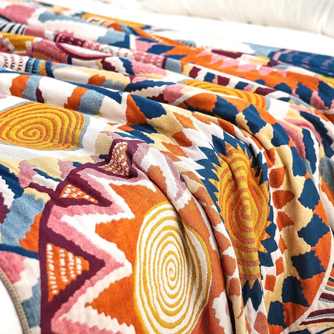 Boho Throw Blanket, 100% Organic Muslin Cotton Breathable Ultra Soft Bed Quilt Throw - All Season Floral Bird Butterfly Farmhouse Decor Blanket for Sofa Couch Chair and Gift. 80" x 90"-Ruum Studio Home
