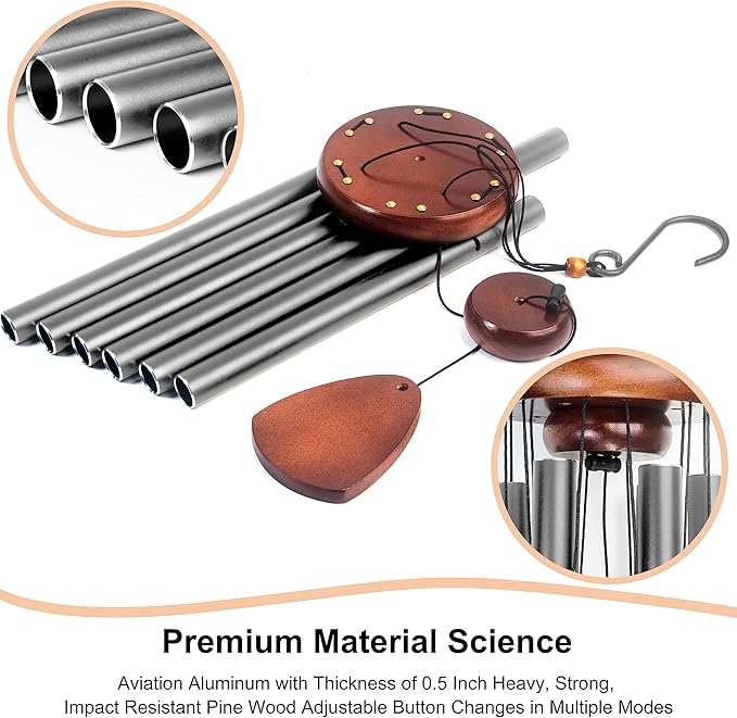 Large Aluminium Wind Chimes 37 Inches to Create a Zen Atmosphere Suitable for Outdoor, Garden, Patio Decoration. Classic Wind Chimes with Wind Catcher Suitable as A Gift for Unisex,Silver Grey-Ruum Studio Home