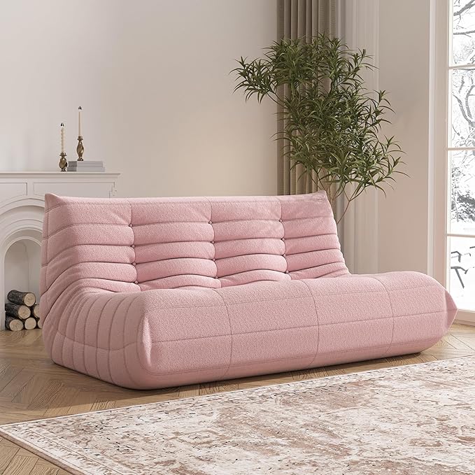 Big Bean Bag Chairs for Adults, 3 Seater Large Bean Bag Sofa, Fireside Chair Lazy Sofa Chair with High Density Comfortable Foam, Modern Bean Bag for Living Room, Bedroom, Office (Pink)-Ruum Studio Home