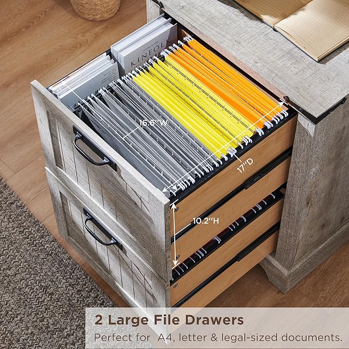 RedLemon Bookcase with 2 File Drawers, 72" Tall Farmhouse Bookshelf with Storage and Adjustable Shelves, 4 Tier Rustic Wood Bookshelf with Cabinet for Home Office, Living Room (Light Rustic Oak)-Ruum Studio Home