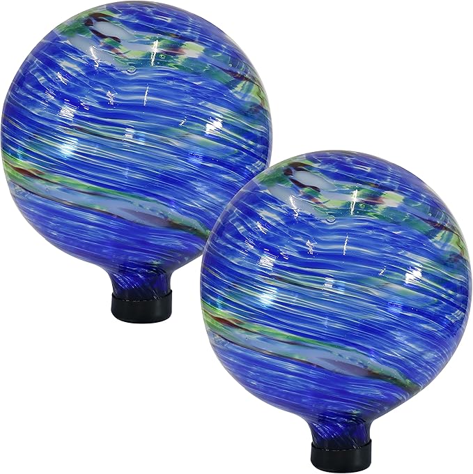 Sunnydaze 10-Inch Gazing Ball for Garden - Glass Gazing Globe for Outside - Garden Orb Yard Decor - Northern Lights - Set of 2-Ruum Studio Home