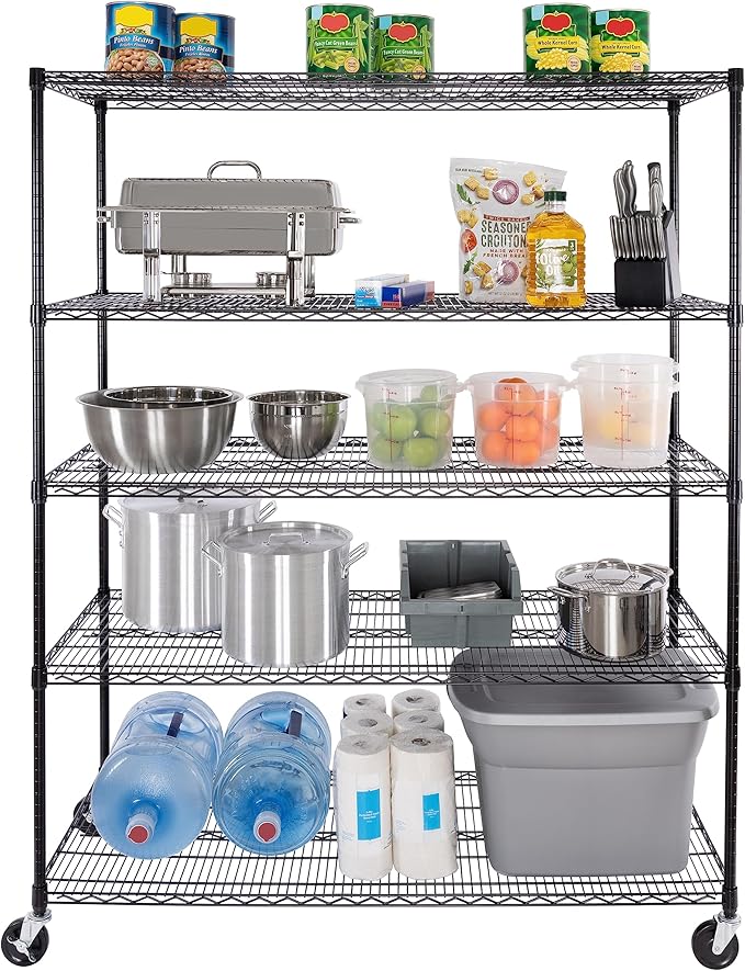 Seville Classics UltraDurable Heavy Duty NSF Solid Steel Wire Rack Storage Unit, Organizer for Garage, Warehouse, Office, Restaurant, Classroom, Kitchen, Black, 5-Tier Shelving, 60" W x 24" D-Ruum Studio Home