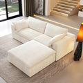 78.74" L Shaped Modern Sofa Modular Sectional Cloud Couch with Ottoman,Upholstered Couches with Plush Corduroy Fabric for Living Room Furniture,Bedroom and Apartment,No Assembly Required,White-Ruum Studio Home