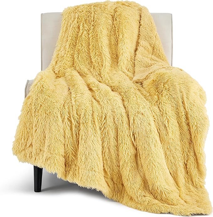Bedsure GentleSoft Fuzzy Sherpa Faux Fur Twin Blanket Yellow Cozy Gifts for Women Men, Soft Fleece Plush Warm Thick Blanket Twin Size for Bed, Couch, Room Dorm Essentials Yellow Decor Gifts, 60x80-Ruum Studio Home