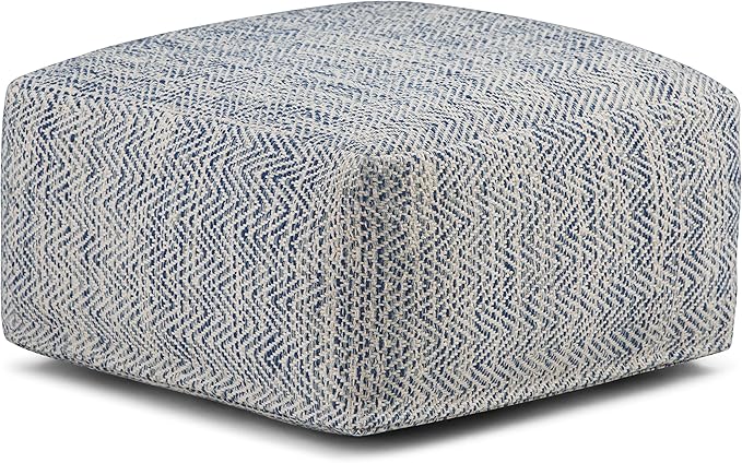 SIMPLIHOME Nate 20-inch Wide Square Pouf in Patterned Denim Mélange, Handwoven Boho-Style Cotton Ottoman, Footrest, or Extra Seating for Living Room, Assembled-Ruum Studio Home
