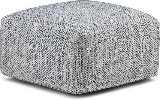 SIMPLIHOME Nate 20-inch Wide Square Pouf in Patterned Denim Mélange, Handwoven Boho-Style Cotton Ottoman, Footrest, or Extra Seating for Living Room, Assembled-Ruum Studio Home