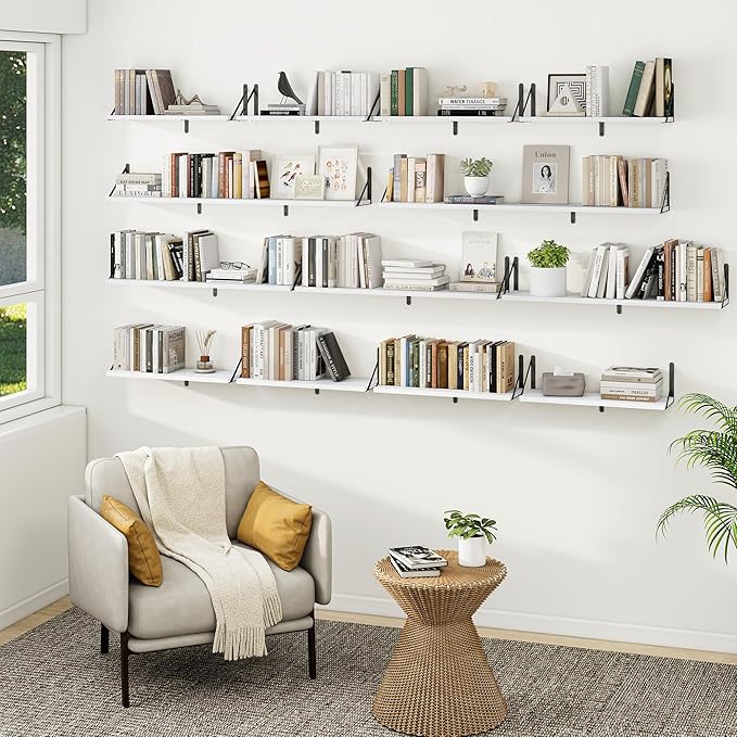 Heimlove 48 Inch Large Floating Bookshelves Set of 3,White Wall Mounted Bookshelves,Heavy Duty Wooden Shelves for Living Room,Bedroom,Kitchen,Laundry Room Storage & Decor-Ruum Studio Home