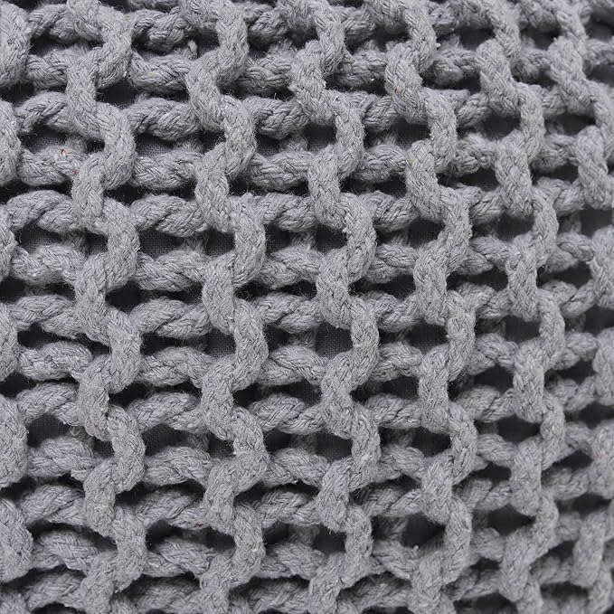 REDEARTH Round Boho Pouf Ottoman - Cable Knitted Cord Boho Pouffe - Stuffed Poof Accent Beanbag Footrest for Living Room - Nursery - Bedroom - Covered Patio - Study Nook (18”x18”x14”) - Gray-S-Ruum Studio Home