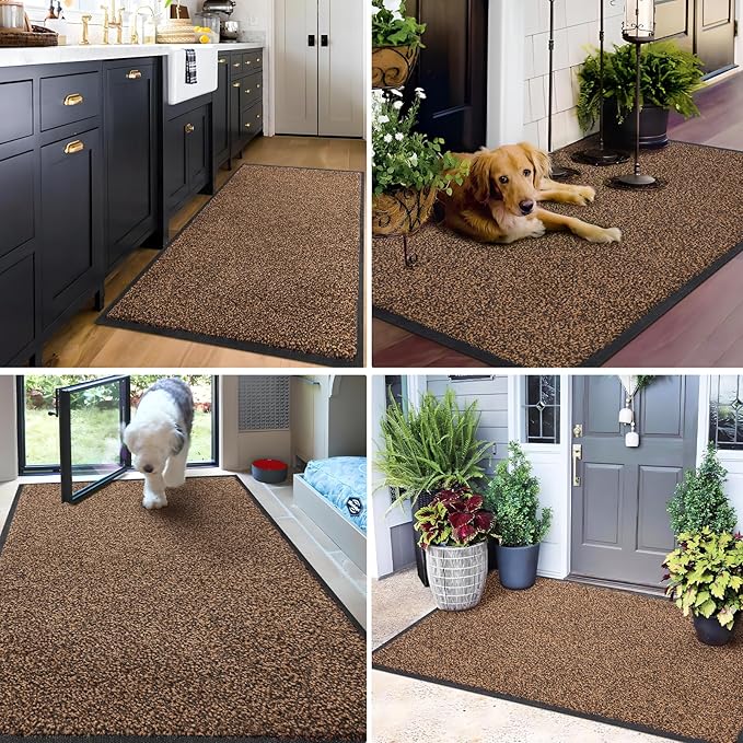 Mibao Front Door Mat, Dirt Trapper Welcome Mat for Outdoor Indoor, Non-Slip Waterproof Doormat, Durable Machine Washable Low Profile Entry Rug for Back Door Outside Patio Porch, 48" x 24", Brown-Ruum Studio Home