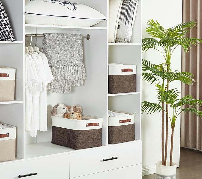DECOMOMO Storage Bins Fabric Storage Baskets for Shelves, Linen Closet Organization Toys Nursery (Brown and White, Large - 4 Pack)-Ruum Studio Home