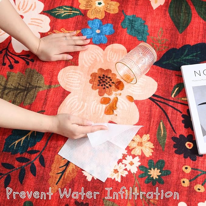 Door Mat Indoor Entrance 2x3 Rug Machine Washable Boho Floral Small Area Rug Non-Slip Low Pile Throw Rugs for Entryway, Kitchen, Front Door Indoor Entrance, Entry, Kids Room (Red)-Ruum Studio Home
