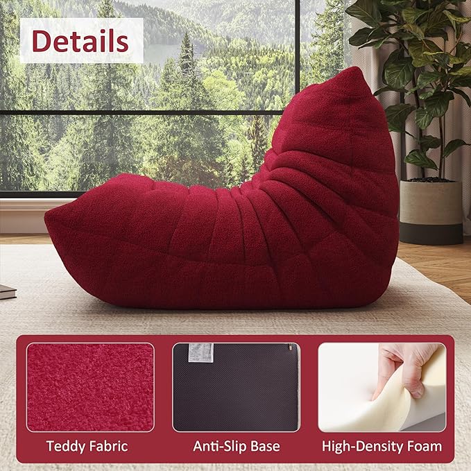 Bean Bag Chair, Oversized Bean Bag Chair for Living Room, Fireside Chair for Adults with Memory Foam Filled, Big Accent Sofa Lounge Floor Sofa for Gaming, Reading, No Assembly Required. (Burgundy)-Ruum Studio Home