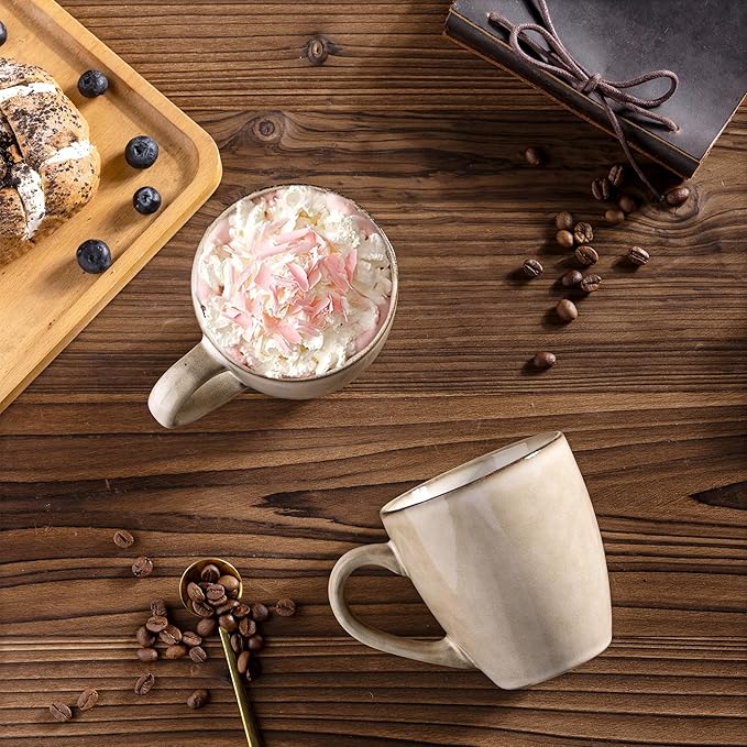GBHOME Ceramic Coffee Mugs Set of 4, 12oz Stoneware Coffee Mugs Set For Dad Mom Women MEN, Light Weight Ceramic Coffee Cups for Latte/Tea/Beer/Hot Cocoa, Dishwasher & Microwave Safe,Cappuccino-Ruum Studio Home