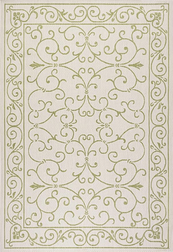JONATHAN Y Vintage Filigree Indoor Outdoor Area Rug 5X8 Cream/Green, Charleston Textured Weave for Backyard, Patio, Porch, Easy-Cleaning, High Traffic, Pet-Friendly, Non-Shedding (SMB106I-5)-Ruum Studio Home