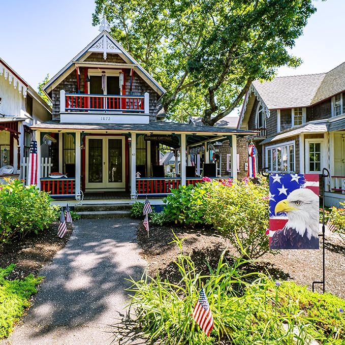 TOPFLAGS Garden Flag Stand with American Garden Flags Patriotic Stars and Eagle Yard Flag 12x18 Inch Holder Pole Stake Double Side for Outside with Clips and Stopper for Memorial Day 4 th of July-Ruum Studio Home