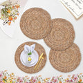 Defined Deco Woven Placemats Set of 4,13" Round Rattan Placemats,Natural Hand-Woven Water Hyacinth Placemats,Farmhouse Weave Place Mats,Rustic Braided Wicker Table Mats for Dining Table,Home,Wedding.-Ruum Studio Home