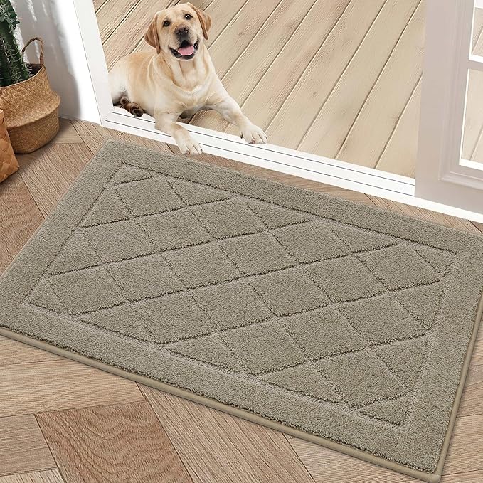BEQHAUSE Dirt Trapper Door Mat 20" x 32", Doormat Non-Slip Entryway Rugs Washable, Dog Door Mat Stain Resistant and Absorbent Welcome Floor Mat for Front Back Door, Muddy Wet Shoes & Paws, Beige-Ruum Studio Home
